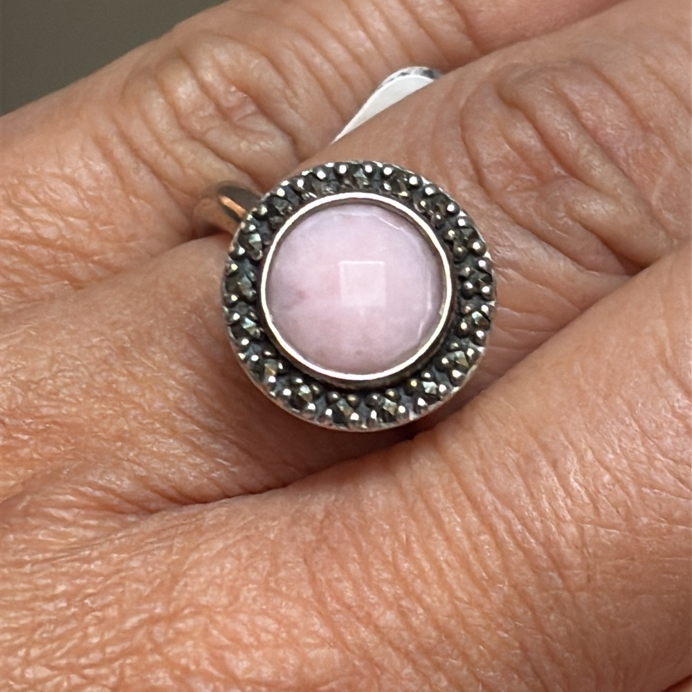 Pandora Sterling Rose Quartz & Marcasite Ring